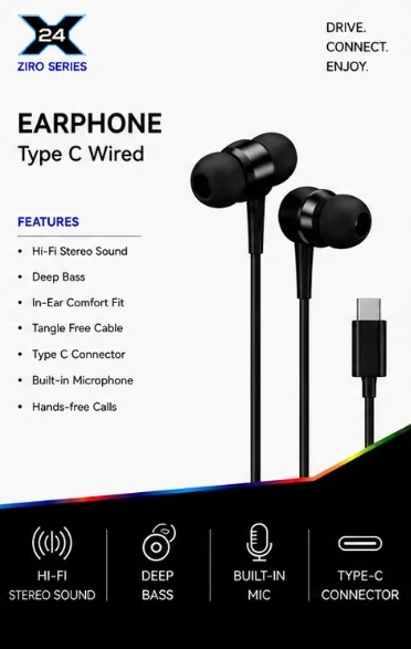 X24 ZIRO Wired Earphones - USB-C - retail packaging