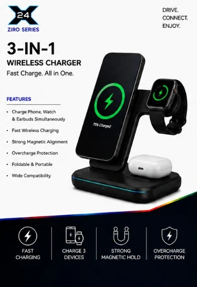 X24 ZIRO 3-in-1 Wireless Charging Stand - retail packaging