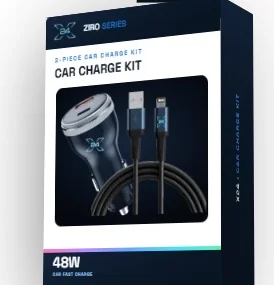 X24 ZIRO Car Charge Kit - USB-A to Lightning - retail packaging