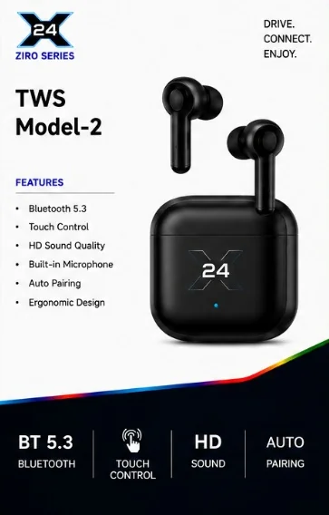 X24 ZIRO TWS Model-2 True Wireless Earbuds - retail packaging