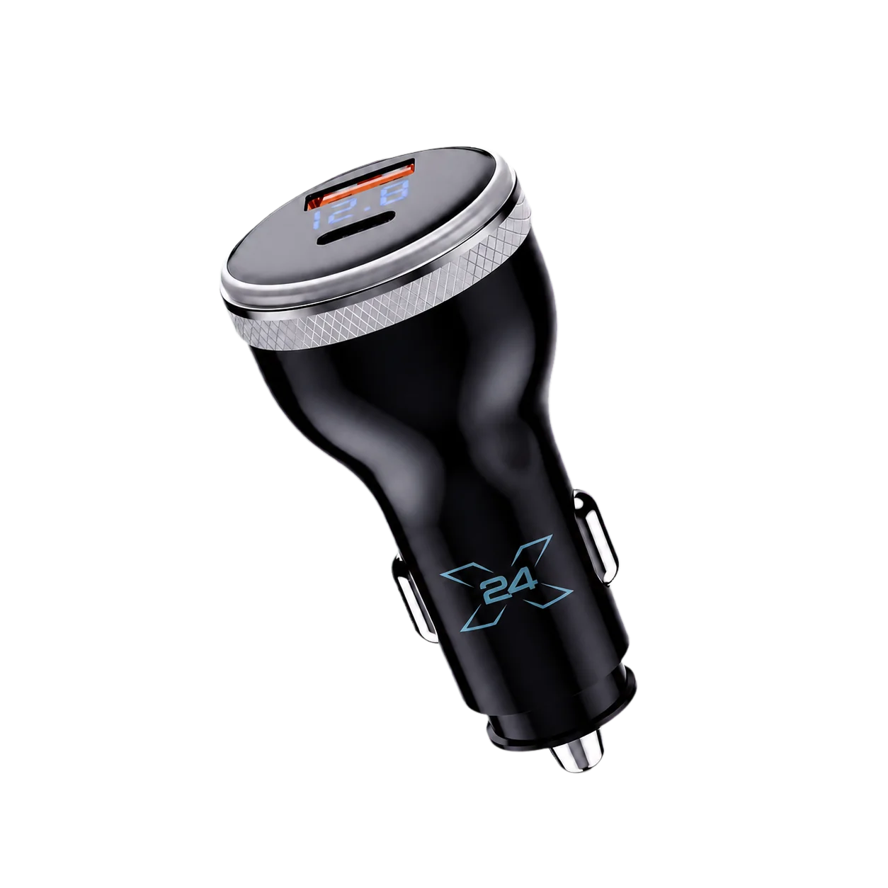 X24 dual-port car charger isolated 3D product view