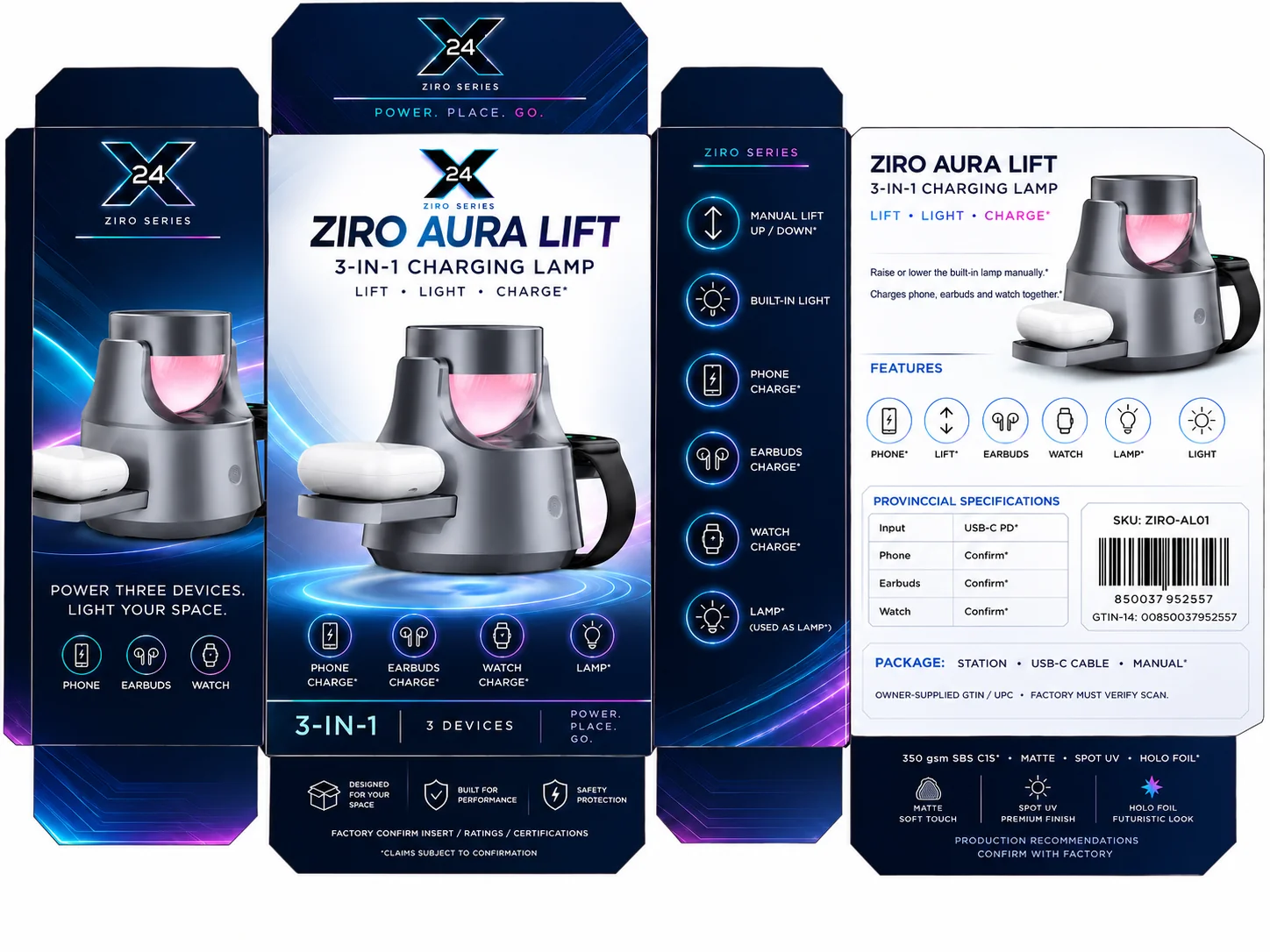 X24 ZIRO Aura Lift retail packaging dieline