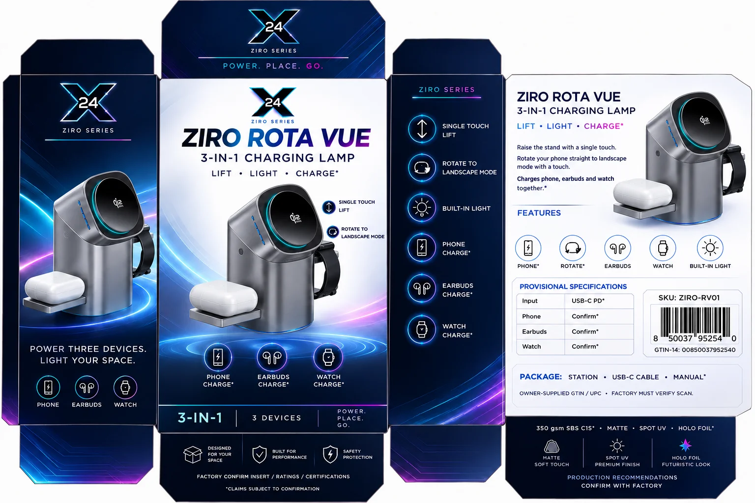 X24 ZIRO Rota Vue retail packaging dieline