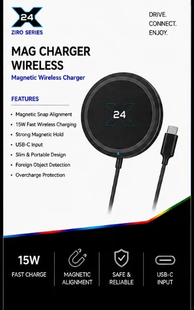 X24 ZIRO Mag Charger - Magnetic Wireless - retail packaging